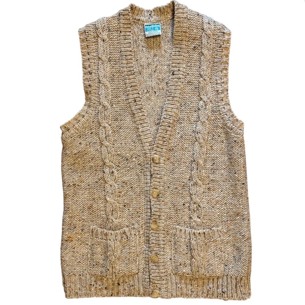 Vintage John Molloy Donegal Ireland Wool Cable Knit Vest Tweed Women’s Small
